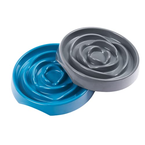 Messy Mutts Interactive Slow Feeder | Puzzle Slow Feeder Dog Or Cat Bowl | Enrichment Food Dish To Slow Eating, Prevent Bloating | 8” X 1.3” | 1.75 Cup | Blue #TOP3