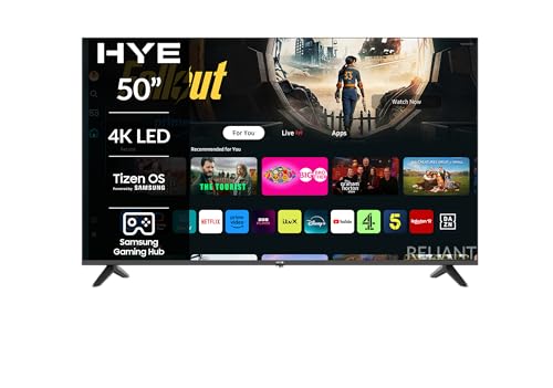 HYE 50 Inch Smart TV 4K UHD LED – Slimline 50" smart Television with Samsung Tizen, Gaming Hub, HDR, WiFi, HDMI x3, USB x2, Optical, Cable & Satellite Connectivity - 50UHDS2008