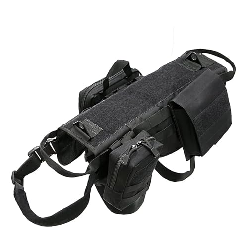 タクティカル大型犬用ハーネス ポーチ付き ペットベスト ミリタリーハーネス ハンドル付き 引っ張らない 介助犬 散歩 トレーニング ハイキング(Black,L)