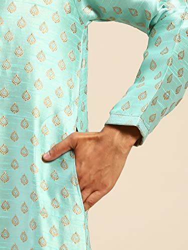 Image of Rajubhai Hargovindas Men's Silk Kurta With Ethnic Motifs Work Woven Design