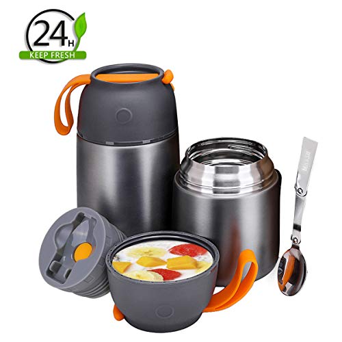Thermos Food Jar Soup Thermos for Kids Adult, Vacuum Insulated Lunch Containers for Hot Food,17 & 24 oz Stainless Steel Flask Containers Hot Cold Meals Soup Bowls