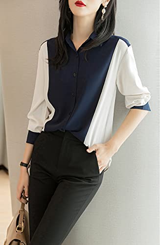 ブラウス トップス レディース シャツ 長袖 切り替え 折り襟 ボタン 前開き エレガント OL 通勤 事務服 秋 春