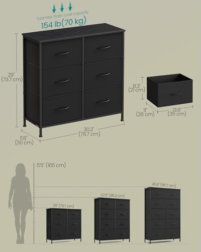 Image of SONGMICS BELLAH Collection - Dresser for Bedroom, Chest of Drawers, Storage Organizer Unit, Closet, Entryway, Steel, 6 Drawers, Modern, Ink Black and Ebony Black ULGS123B01S
