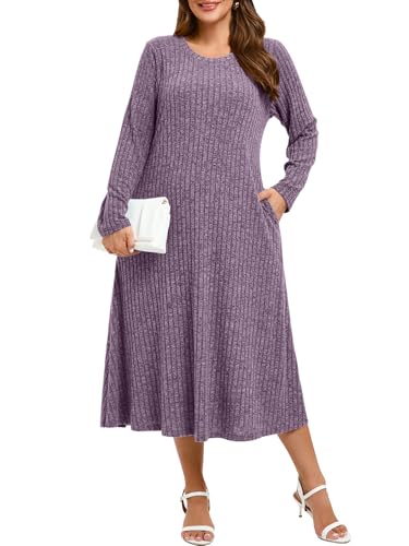 BELAROI Womens Plus Size Dresses Long Sleeve Fall Maxi Casual Sweater Dress with Pockets Winter Outfits