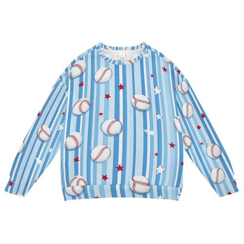 JUNZAN Blue Baseball Stripes Little Boys Pullover Hoodie Crewneck Hoodie for Boys Sports 4T