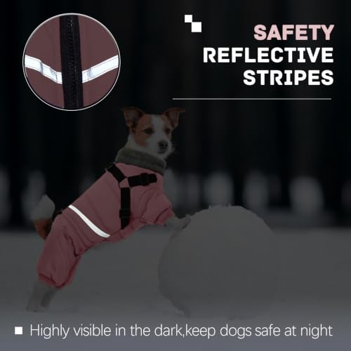 Image of BRKURLEG Small Dog Winter Coat with Harness Built in, Winter Jackets for Dogs, Fullbody Dog Coat, Dogs Snowsuits Reflective Windproof Cold Weather Coats, Pet Warm Fleece Coats, Pink, L
