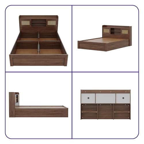 Image of Wakefit Bed | 3 Yr Warranty | Bed Queen Size, Comes with Storage Box, Noise-Free, Density: 680-750 kg /m, Termite & Borer Resistant, Fits Mattresses Up to 8 inches (Tesser 78 x 60 - Columbian Walnut)