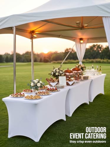 Image of Utopia Kitchen 6Ft 10 Pack, White Tablecloth for Rectangle Tables - Fitted Table Cloth Washable & Wrinkle Resistant Bulk Event Hospitality Wedding Banquet Corporate Functions Use