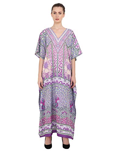 Image of Miss Lavish London Purple Ethnic Print Kaftan Dresses for Women V Neck Batwing Sleeve Beach Vacation Bikini Swimsuit Cover,Plus Size African&Dubai Caftan Maxi Beach Dress with Side Slits-Purple-3XL