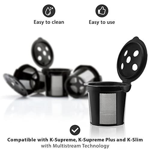 4 Reusable K Cups For Keurig K Supreme, K Supreme Plus And K Slim With Multistream Technology - 4 Black Refillable Kcups Coffee Filters For Keurig Coffee Makers #TOP2