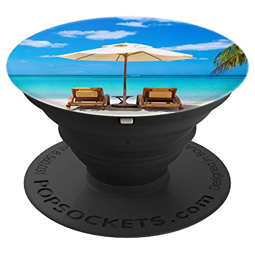 Tropical Beach Chairs Umbrella Romantic Vacation Hawaii Grip PopSockets Grip and Stand for Phones and Tablets