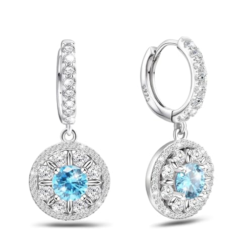 Silver Earrings for Women Trendy - Sterling Silver Hypoallergenic Blue Cubic Zirconia Earrings Drop Dangle Earrings for Sensitive Ears Fashion Dangling Earrings Gifts for Birthday Christmas