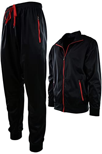 Choiceapparel Mens Athletic 2 Piece Tracksuit Set (Medium, 141-Black/Red) #TOP1