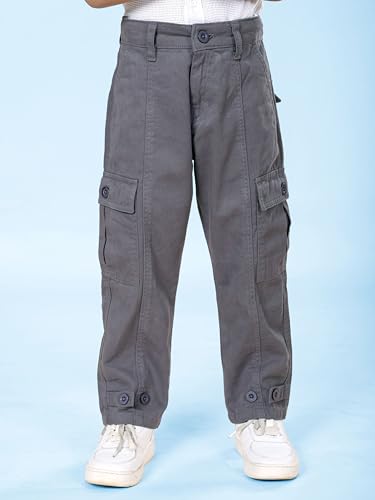 Image of Boys Cotton Full Length Front Cut Sew Cargo Pant with Bottom Tab