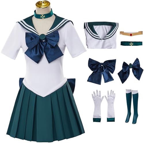 Kolegrial Sailor Neptune Kostüm Damen Cosplay Anime Sailor Neptune KaiOu Michiru Kampf Uniform mit Zubehör Set 7 Stück für Karneval Halloween...