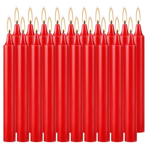 YOROXRG Set of 20 Red Candles Spell Chime Candles for Christmas Household Wedding Rituals Prayer Birthdays Meditation Altar Party and Home Dcor Candlesticks - 4 Inch Tall Unscented (Red)