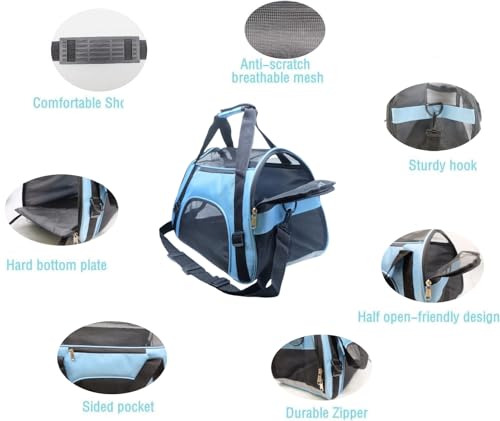 Image of ZaneSun Cat Carrier,Soft-Sided Pet Travel Carrier for Cats,Dogs Puppy Comfort Portable Foldable Pet Bag Airline Approved (Medium-Blue)