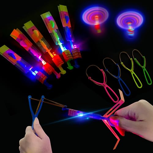 KATELUO Hélicoptères Jouets Volants, 12 Pièces Jouets Lumineux LED Flèche Rocket Copters, Jouet Volant d'hélicoptère Léger à LED, Hélicoptère Volant pour Enfants, Cadeaux de Fête pour Enfants