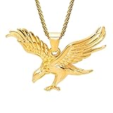 Edgda Mens Womens Punk Rock Stainless Steel Animal Eagle Pendant Cool Necklace(Gold)