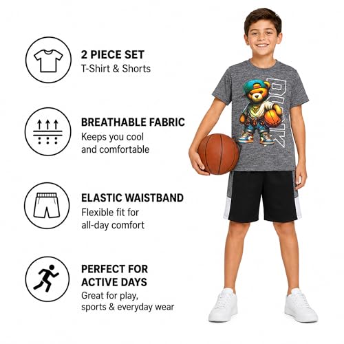 Image of Pro Athlete Active Boys Short Sets - 2 Piece Performance Crewneck Short Sleeve T-Shirt and Shorts Boys Athletic Sets (8-16)