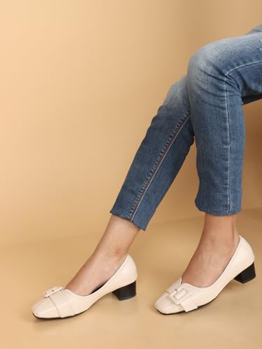 Image of ELLE Women's Square Toe Block Heels Slip-On Pumps with Buckle Detail