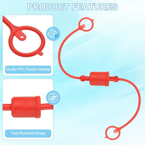 Image of PATIKIL 1 /4 inch ISO-B Hydraulic Coupler Male Dust Cap and Female Plug Cover, Set of 4 Rubber Quick Disconnects Port Plug Cover Fittings Red Cap with Retention Ring