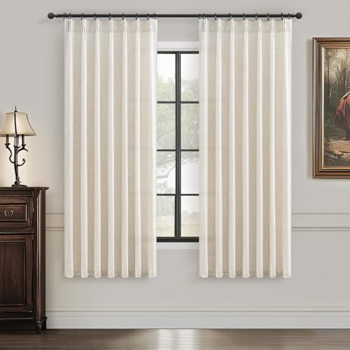 PleatedDrapes Light Filtering Kitchen Curtains 63 Inches Long 2 Sets,