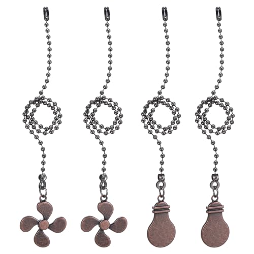 Image of uxcell 13 Inch Ceiling Fan Pull Chain Extender Sets, 4 Pcs Beaded Ball Fan Pull Chain with Decorative Light Bulb and Fan Cord for Ceiling Light Lamp Fan, Copper Color