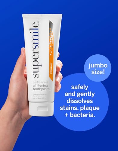 Image of Supersmile Citrus Blast Fluoride-Free Whitening Toothpaste, 8 oz, Professional Whitening Toothpaste with Calprox, Whitens 5.5 Shades in 7 Days, RDA 65 Low Abrasion, Enamel Safe for Veneers