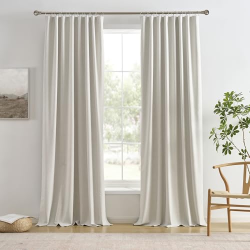 RAIN CITY Natural Birch Linen Blend Blackout Curtains 108 Inch Long 2 Panels Set, Back Tab Track Curtain for Living Room Floor to Ceiling Length 9 FT Extra Long Light Blocking Pleated Window Drapes by RAIN CITY - Used condition - US$30.22