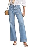 EVALESS Womens Jeans Trendy Fall 2026 Wide Leg High Waisted Straight Bootcut Jeans for Women High Rise Control Tummy Zimbaplatinum Stretchy Denim Pants Clothes with Pocket Beau Blue Size 12