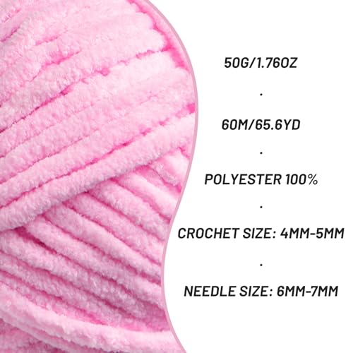 Image of 3 Packs Plush Chenille Chunky Crochet Yarn - Baby Yarn for Crocheting Soft - Velvet Yarns Knitting for Blankets Crafts - Fluffy Amigurumi Yarns 150g / 196.8yds(3 Dark Pink)
