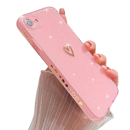 ZTUOK Compatible avec iPhone 7/8 iPhone SE 2020/SE 2022, Coque avec motif cœur amour, design TPU souple, protection antichoc, coque scintillante couvre...