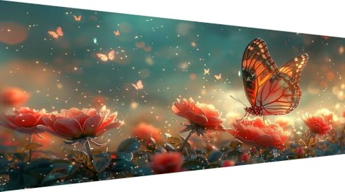 Déco murale diamond painting papillon 70x140cm, toile de peinture diamant adulte de qualité premium