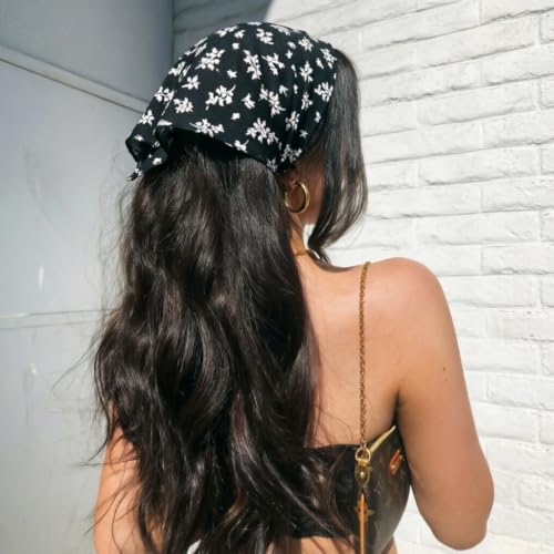 Image of DRESHOW Floral Crochet Hair Bandana Tie Knotted Headscarf Vintage Headband Knitted Head Kerchief for Women Girls