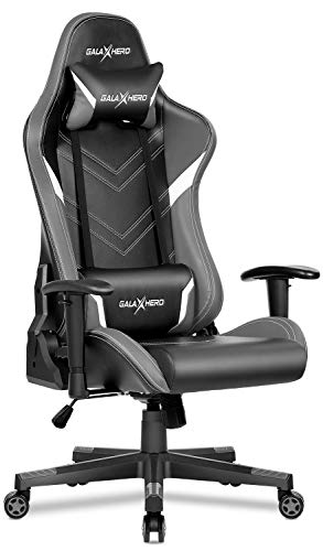 GALAXHERO ゲーミングチェア【アレース】【高級PUレザー/可動アーム】 オフィスチェア【安心の一 デスクチェア【耐荷重150kg】 リクライニング 腰痛対策 調節可能 ヘッドレスト ランバーサポート ロッキング グレーのサムネイル
