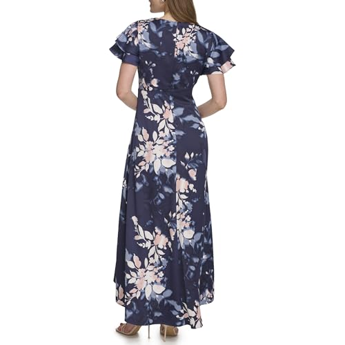 DKNY Women's Short Flutter Sleeve Surplice Neck Draped Bodice Evening Gown4