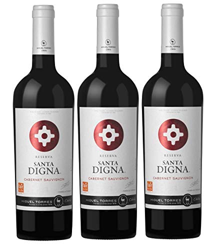 Santa Digna Cabernet Sauvignon, Vino Tinto - 3 botellas de 75 cl, Total: 2250 ml