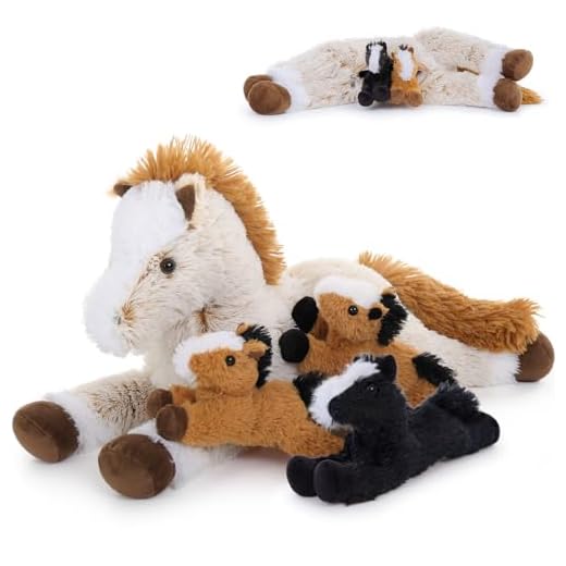 MorisMos 54cm riesen Pferd Kuscheltier XXL mit 3 Baby Pony im Bauch, groß Plüschpferd Kuscheltiere XXL, Flauschiger Stofftier Plüschtier Horse Geschenk für Jungen
