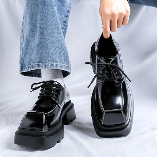 Men's Leather Lace Up Platform Lug Sole Oxfords Shoes Fashion Square Toe Chunky Heel Heightening Derby Shoes Comfort Casual Work Office Business Dress Shoes4