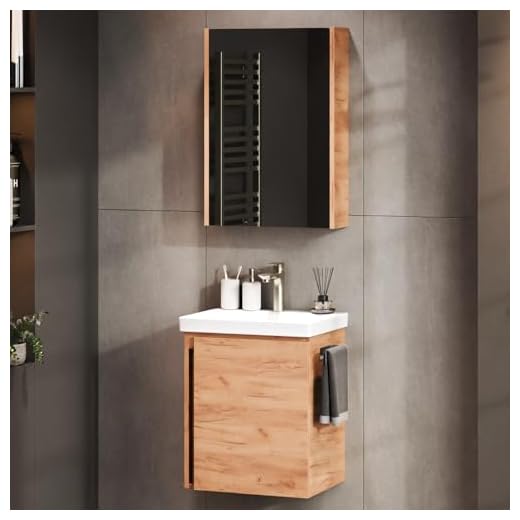 Planetmöbel Juego de Muebles de baño y Armario con Espejo, 50 cm para baño (Roble Dorado)