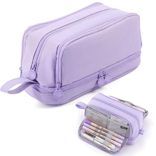 Image of Storio Pencil Box Pouch for School Kids Girls & Boys Aesthetic | Cute Stationary Compass Box Case Organiser | 2 Compartments for Girls Boys Teen School Students Adults - Purple