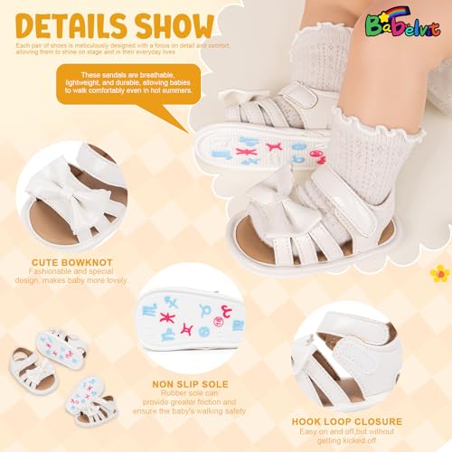 Image of Babelvit Infant Baby Girl Boy Sandals Comfort Premium Summer Outdoor Casual Beach Shoes with Flower Bowknot Anti Slip Rubber Sole Newborn Toddler Prewalker First Walking Shoes