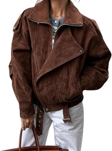 Giacca in Finta Pelle Scamosciata da Donna Primaverile E Autunnale