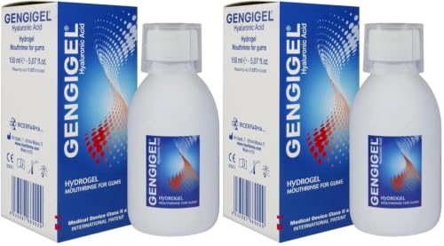 Image of Gengigel Hyaluronic Acid Mouthrinse (150 ml), Oral Care Solution for Gum Health, Reduces Discomfort & Promotes Healing, No Alcohol or SLS, Vegan & Kosher (Pack of 2)
