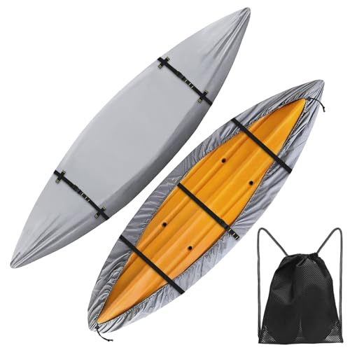 Seapisode 600D Kayak Cover,Heavy Duty Tear Resistant Canoe Cover, Waterproof & UV-Proof Trailerable Kayak Covers for Outdoor and Indoor Storage(Fits 10.8-12ft Gray