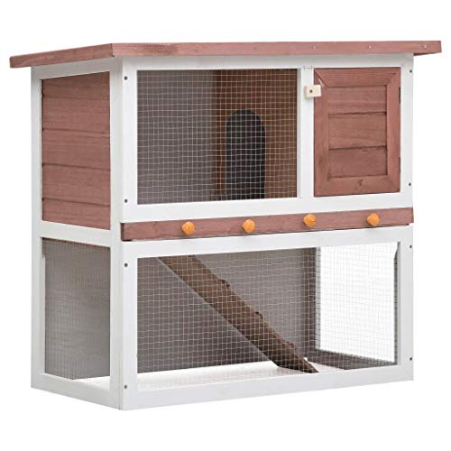 Goliraya Jaula Conejera con 1 Puerta Madera Conejera de Exterior Madera Jaula para Conejo Animales Pequeños Casa para Conejos Marrón y Blanco Cover