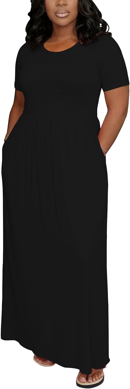 TOPSRANI Womens Plus Size Maxi Dresses for Women Oversize Casual Short Sleeve Crew Neck Loose Summer Dress with Pockets - Image 3