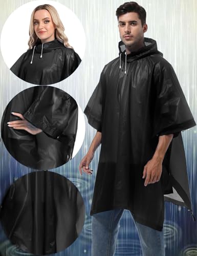 2-Pack Reusable Rain Ponchos for Adults, HOOMBOOM Raincoats Emergency Survival for Women/Men Hood and Drawstring4