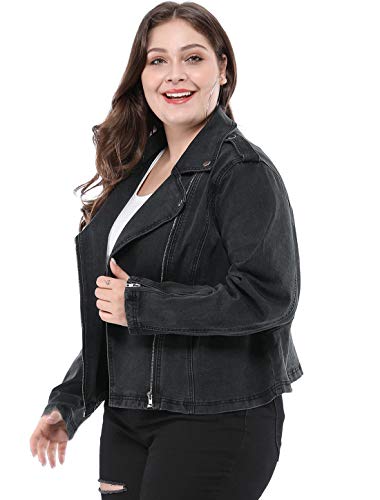 Agnes Orinda A18101700UX0180 Women'S Plus Size Denim Jackets Collar Inclined Zip Closure Biker Moto Jacket 2024 3X Black thumb #3